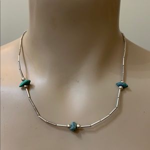 Vintage Sterling Silver Turquoise Bead Necklace